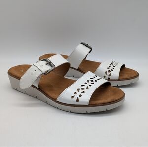 Naturalizer Daria N5 Comfort White Tan Leather Slip On Wedge Sandal 8